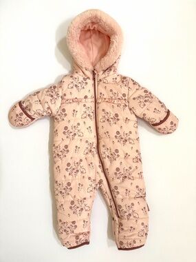 Wippette Pink Floral Puffer Baby Snowsuit with Hood